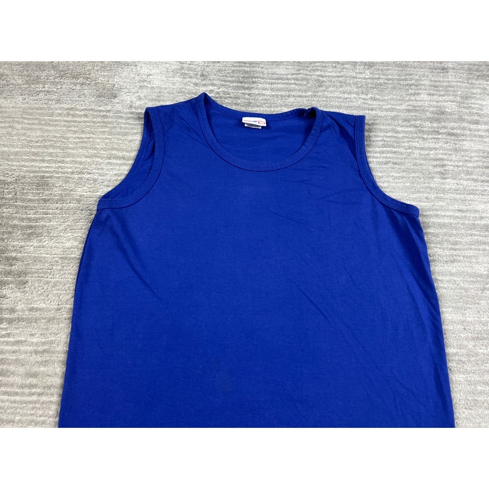 American Sweetheart Tank Top Womens L Blue Solid Crew Neck Cotton Blend Basic - Picture 2 of 11